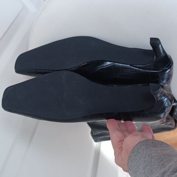 Adore Black Croc-Pattern Vegan Square Toe Wide Shaft Western Knights Boots 8.5 - Picture 4 of 4